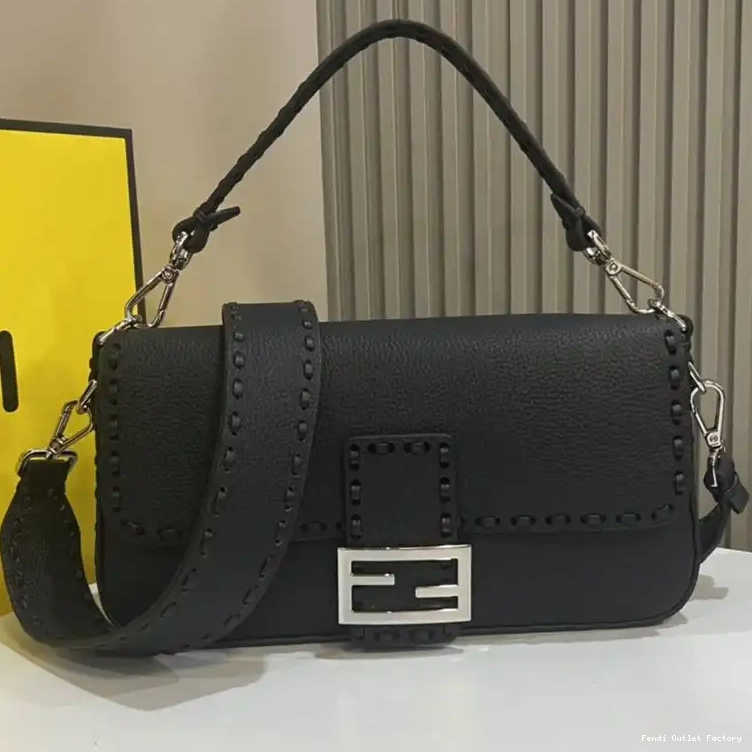 HOT In Baguette Cuoio Fendi Leather Black Bag Medium Romano Selleria 0505